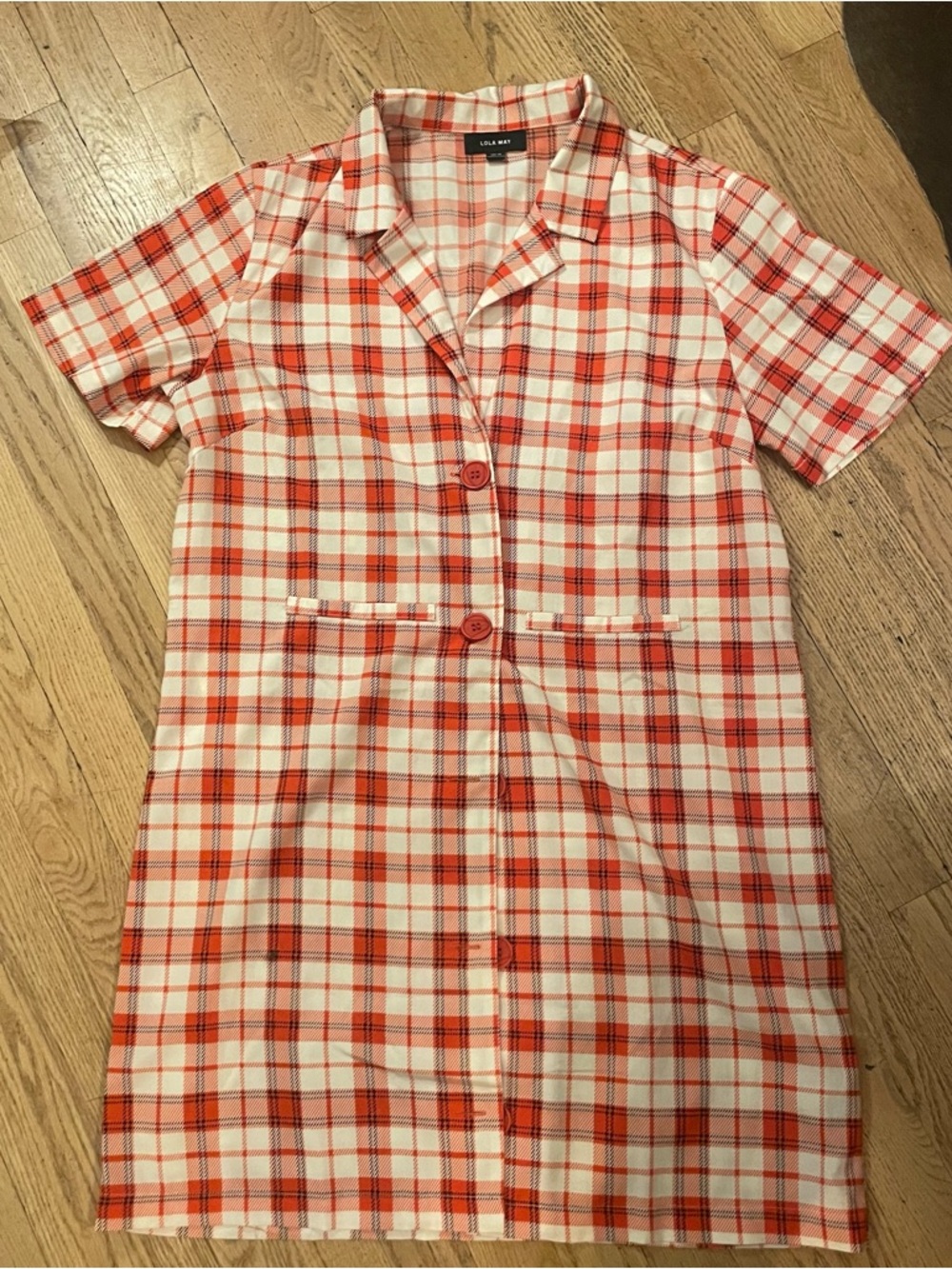 Lola May Red & Cream Plaid Button Front Dress